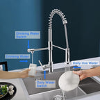 MENATT Commercial 3 in 1 Kitchen Faucet with Drinking Water Faucet, Pull-Down Single Handle Filter Kitchen Sink Tap for Water Filtration System, Brushed Nickel(Without Water Filtration Device)