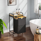 Laundry Hampers 1 Section, Laundry Sorter with Removable Shelf and Pull-Out Bags, Clothes Hampers with Wheels Rolling Cart Basket for Laundry Room Bathroom, 50 L (Black)