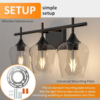 Vanity Bathroom Light, 3-Light Bathroom Light Fixtures Over Mirror, Black Vanity Lights for Bathroom with Clear Glass, Modern Wall Lamp for Cabinet Hallway, Bedroom