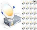 Ensenior 24 Pack 4 Inch LED Recessed Light, Dimmable, 2700K-5000K 5CCT, 750LM High Brightness, 9W 120V, Damp Rated, Ultra-Thin Canless Wafer Ceiling Light - ETL & FCC & IC