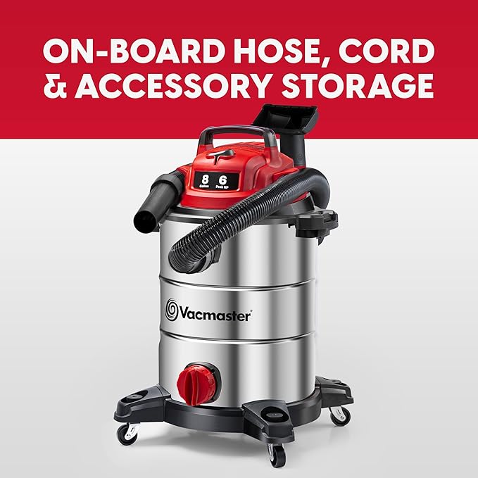 Vacmaster VOC812SF 1101 8-Gallon Premium Stainless Steel Wet/Dry Vacuum, Red Edition, 8 Gal