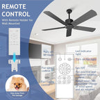 52 Inch Ceiling Fan No Light - Outdoor Indoor Flush Mount Low Profile DC Motor Fan with Remote and APP, 5 Blades Reversible Silent Fan for Patio, Bedroom, Living Room, Garage