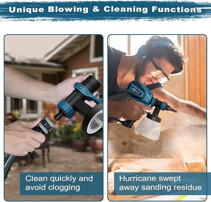 Paint Sprayer, 700W HVLP Spray Gun with Cleaning & Blowing Joints, 4 Nozzles and 3 Patterns, Easy to Clean, for Furniture, Cabinets, Fence, Walls, Door, Garden Chairs etc. VF803 Blue