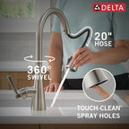Delta Boyd Brushed Nickel Kitchen Faucet with Pull Down Sprayer and Soap Dispenser, Modern Single Hole Kitchen Sink Faucet, Single Handle, SpotShield Stainless 19893Z-SPSD-DST