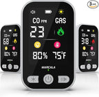 Marcala 3-Pack Travel Carbon Monoxide Detector | 2026 V2.0 4-in-1 Natural Gas & Carbon Monoxide Detectors Portable | Wall Plug-in with Backup Battery for Power Outages | Temp, Humidity, Gas & CO Alarm