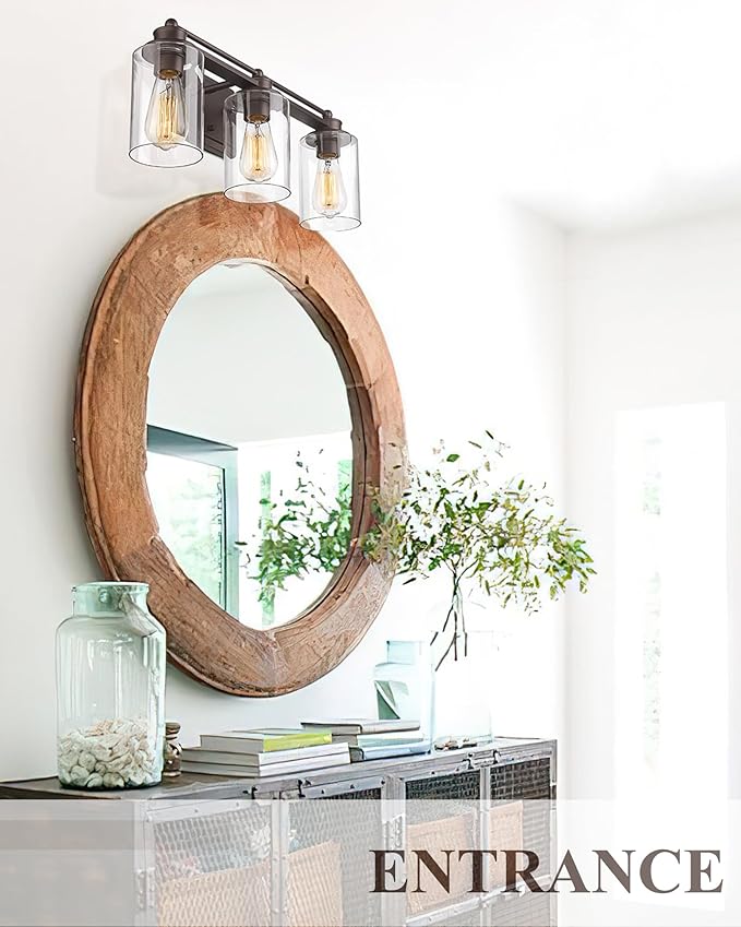 Bathroom Light Fixtures, HWH 3-Light Vanity Light Fixture Over Mirror, Industrial Wall Sconce Lighting, Oil-Rubbed Bronze Finish, 5HLT63B-3W ORB