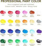 24 Colors Acrylic Paint Set, 2oz Bottles Classic Color, Rich Pigmented Canvas Paint Set, Premium Non-toxic Acrylic Paint for Artists, Kids & Adults, Art Supplies for Canvas Painting Rocks Wood Ceramic Model with 10 Brushes & Palette