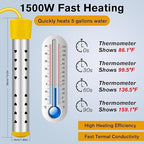 Portable Water Heaters, 1500W Immersion Water Heater Electric with Digital LCD Thermometer, Bucket Heater with 304 SS Guard Fast Heating in Minutes Suitable for Bucket Bathtubs and Basin