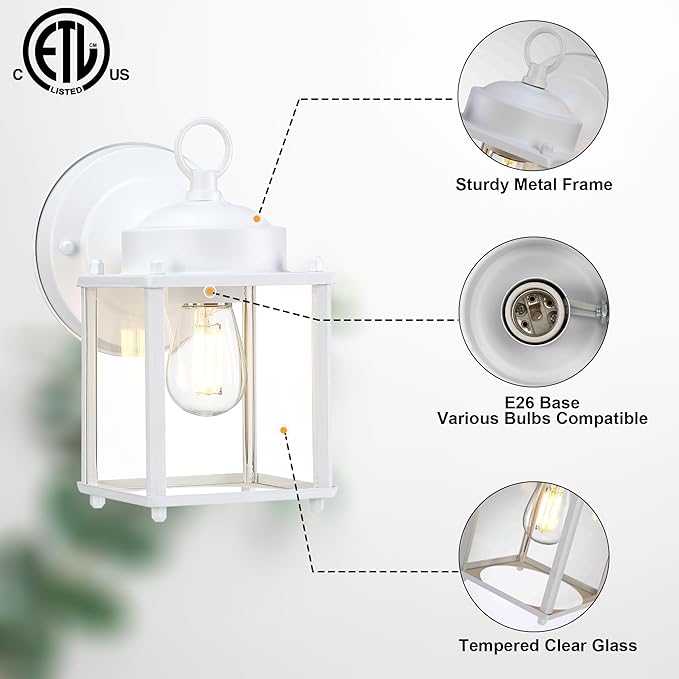 GRUENLICH Outdoor Wall Sconce, Exterior Wall Lighting Fixtures with Clear Glass, Front Porch Lighting, Outdoor Lights for Patio, Doorway, White, 4 Pack
