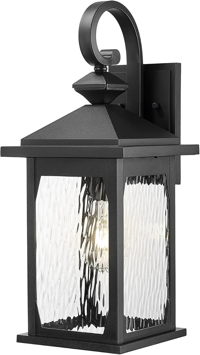 zeyu 21.2 Inch Outdoor Wall Fixture, Large Outdoor Sconce Lights for Patio Garage, Die-Cast Aluminum with Water Ripple Glass, Black Finish, ZD99B-M BK-WP