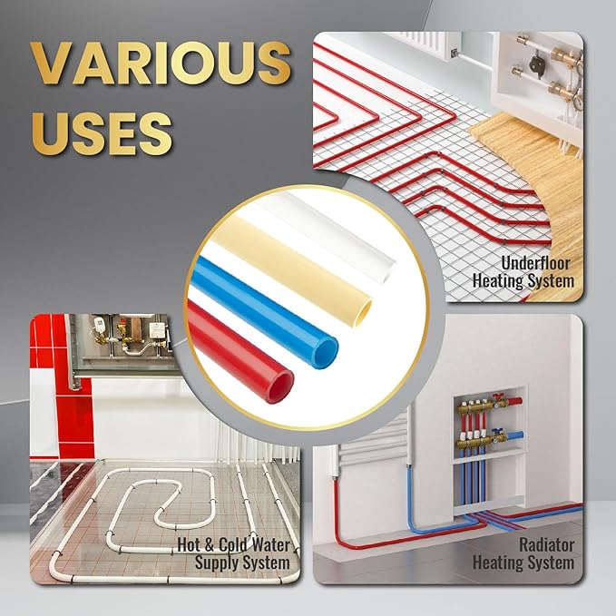 3/4 Inch-100 ft Foskan White PEX-B Pipe,Water Tubing with a Pipe Cutter,24 Pcs Pex Crimp Brass Fittings & 50 Pcs Clamp rings