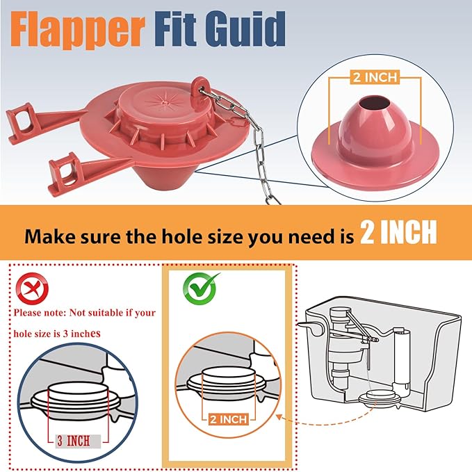 Universal Toilet Flusher Replacement Kit, Fill Valve, 2-Inch Flapper, Toilet Handle Lever, Adjustable, Quiet, Easy to Install, Complete Toilet Parts Inside Tank Kit (Red, 1-Pack)