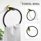 TURS Black and Gold Bathroom Hardware Set 5 Piece, SUS304 Stainless Steel Gold Black Towel Bar Set, 24 Inch Bathroom Accessories Kit Wall Mounted