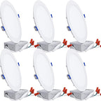 TORCHSTAR 8 Inch Ultra-Thin LED Recessed Ceiling Light with Junction Box, 4000K Cool White, 18W High Brightness Dimmable Slim Canless Wafer Downlight, ETL & ES, Pack of 6