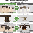 4-Light Bathroom Light Fixtures, Brown and Gold Modern Vanity Lights Over Mirror with Clear Glass Shade, Bathroom Wall Lamp for Mirror Kitchen Living Room Hallway Cabinet Porch Bedroom Reading room