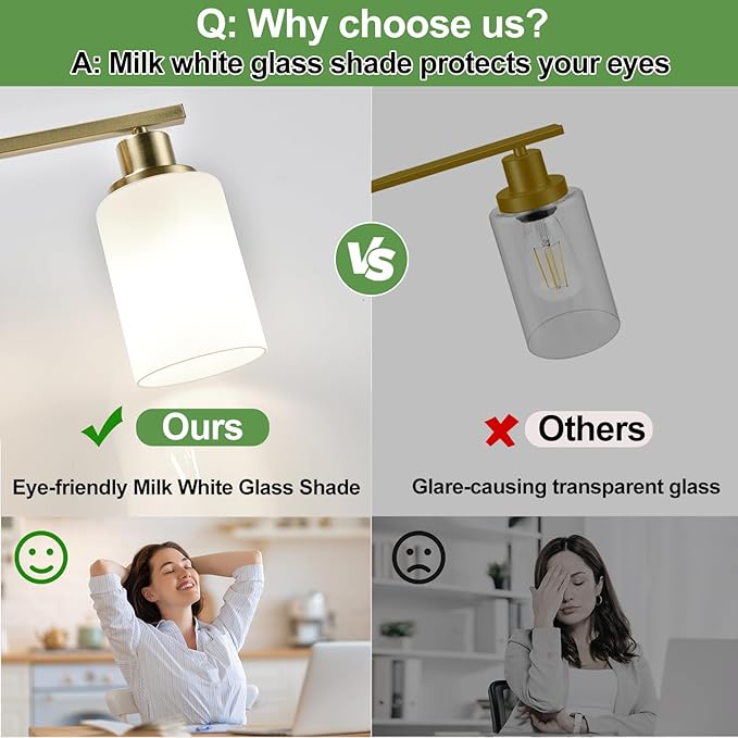 4-Light Bathroom Light Fixtures, Brass Vanity Light with Milky White Shades, Bathroom Lighting Fixtures Over Mirror, Modern Bathroom Wall Lamp for Mirror Living Room Cabinet Bedroom