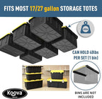 Koova Heavy-Duty Overhead Garage Storage Rack for 6 Bins. Adjustable Width, 240lb Capacity. DIY Safe Mount, Easy Install. Fits 27-Gallon Totes. USA Made Pro-Grade Steel. Space Saving Organizer