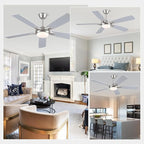 52 Inch Ceiling Fans with Lights and Remote, Modern Indoor Outdoor Ceiling Fan for Bedroom Living Room Patio Porch, 6 Speeds, Reversible Quiet Motor, Dual Finish Wooden Blades, Nickel