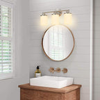 Brushed Nickel Bathroom Light Fixtures,3-Light Nickel Vanity Lights, Bathroom Lights Over Mirror,Modern Wall Sconces with Frosted Glass Shades for Bathroom,Living Room