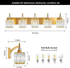5-Light Crystal Vanity Lights - Gold, Modern Over-Mirror Bathroom Light Fixtures