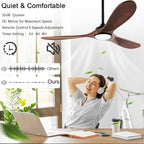 52" Wood Ceiling Fans with Lights and Remote Control,Indoor Outdoor 3 Blades Wooden Ceiling Fan for Garage,Patio,Living Rooms,Bedrooms,Offices,Farmhouse(Black+Dark Walnut)