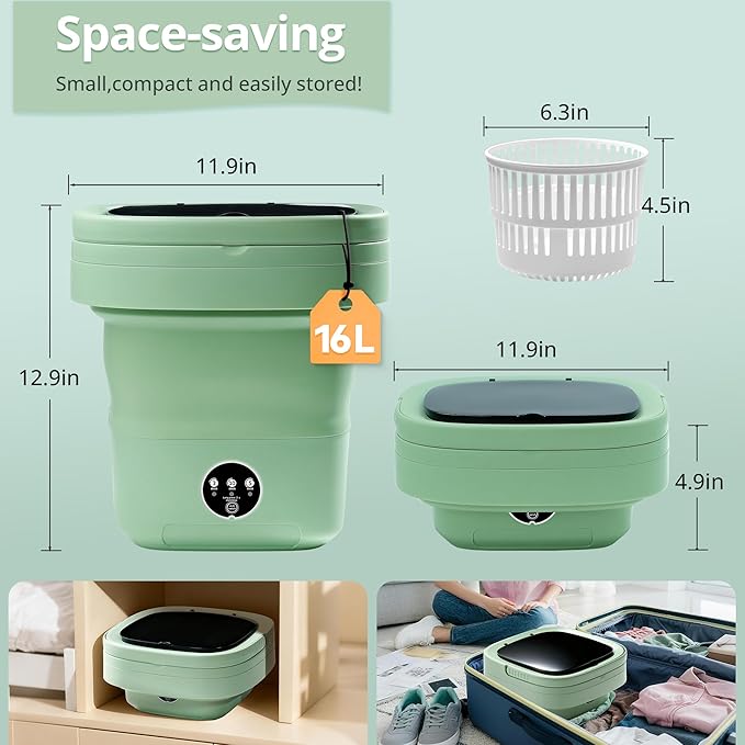 Portable Washing Machine, Mini Washer, 16L Upgraded with Spin Basket Laundry Machine, Foldable Design Ideal for Apartment, Home and Hotel, portable washer 3 Cleaning Modes Suitable for Small Clothes