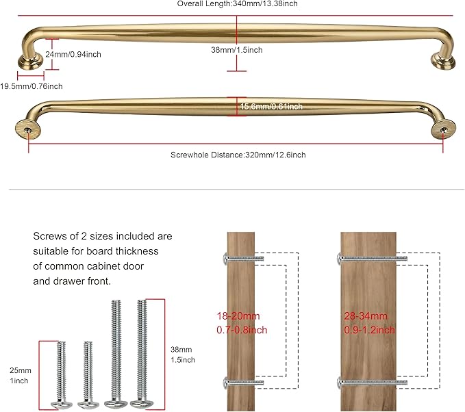 SAILING 5 Pack Cabinet Handles-12.6"/320mm Screw Spacing Champagne Bronze Furniture Hardware Handles for Kitchen Cabinets Bedroom Dresser Wardrobe Cabinet Pulls