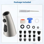 Hibbent Curved Pull Down Kitchen Faucet Head Replacement, 3-Function Kitchen Sink Spray Nozzle with 14 Adapters, Anti-Splash, Compatible with Kohler Bent Faucets, Brushed Nickel