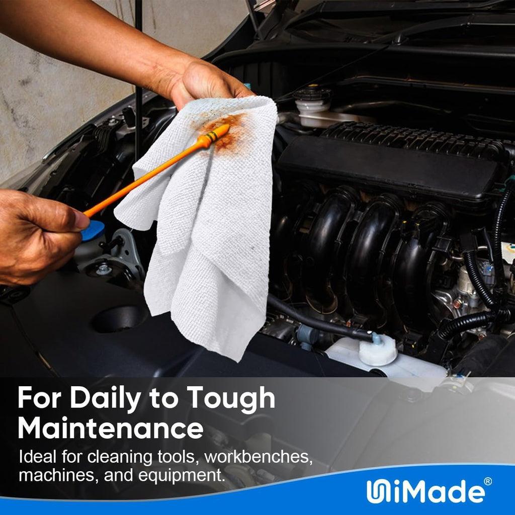 Shop Towel Rags, 10 Pack Reusable Shop Rags Bulk Microfiber Cleaning Cloth Lint Free Cleaning Towels for Car Kitchen Automotive Bar Mechanic Restaurant Garage, 11.5"x 11.5", White