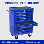7 Drawers Rolling Tool Box on Wheels, Multifunctional Tool Chest Cabinet with Lock, Drawers Rolling Tool Cart Trolley Organizer Tool Storage Case for Warehouse,Garage,Workshop (Blue)