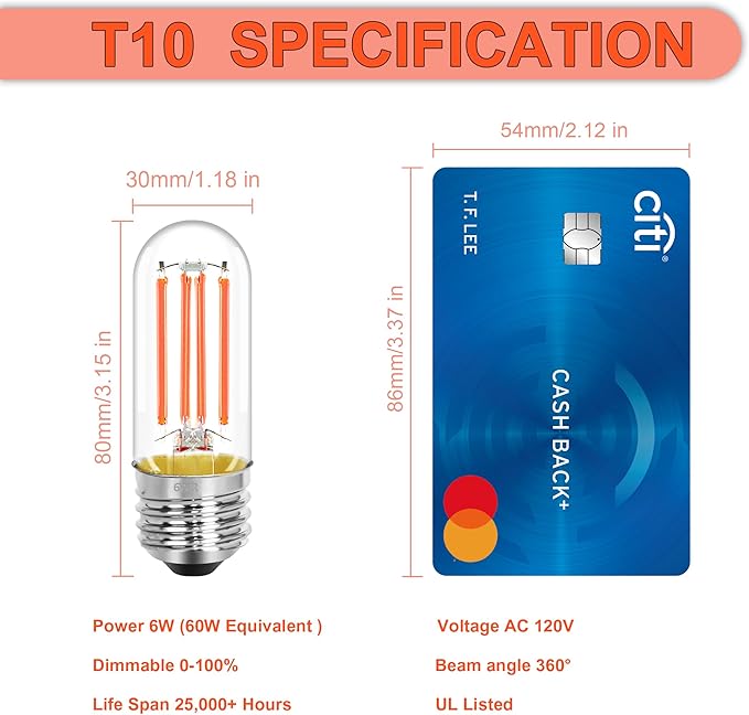 4 Pack 3.2 Inch T10 Pink Light Bulb, E26 Base Edison Bulbs Dimmable, AC 120V 60 Watt Equivalent Clear Glass Filament Bulb, Halloween Christmas Party Bar Colored Light Bulbs, UL Listed