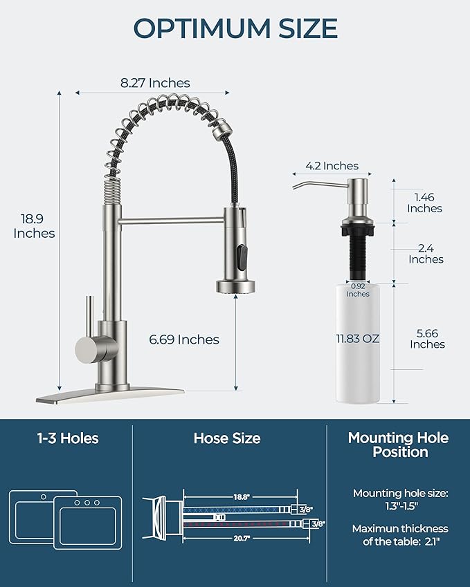 FORIOUS LED Kitchen Faucet with Soap Dispenser, Brushed Nickel Stainless Steel Traditional Spring Commercial Pull Out Sink Faucet with Pull Down Sprayer for Laundry RV Camper Bar Farmhouse