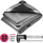 PROTARP Extreme Heavy Duty 22 Mil Tarp Cover, Waterproof, UV Resistant, Rip and Tear Proof, Poly Tarpaulin with Reinforced Edges for Roof, Camping, Patio, Pool, Boat. (Silver/Black 18′ X 24′)