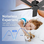 52 Inch Ceiling Fan No Light - Outdoor Indoor Flush Mount Low Profile DC Motor Fan with Remote and APP, 5 Blades Reversible Silent Fan for Patio, Bedroom, Living Room, Garage