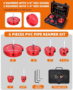6 Pieces PVC Pipe Fitting Reamer Kit, Plastic Pipe Reamer Tool with 3/4", 1", 1-1/2", 2", 3", 4", PVC Fitting Saver for SCH40, ABS, CPVC Pipe, Fit into Standard 1/2" Drills