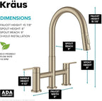 KRAUS Oletto Bridge Kitchen Faucet with Pull-Down Sprayhead in Spot-Free Antique Champagne Bronze, KPF-3122SFACB