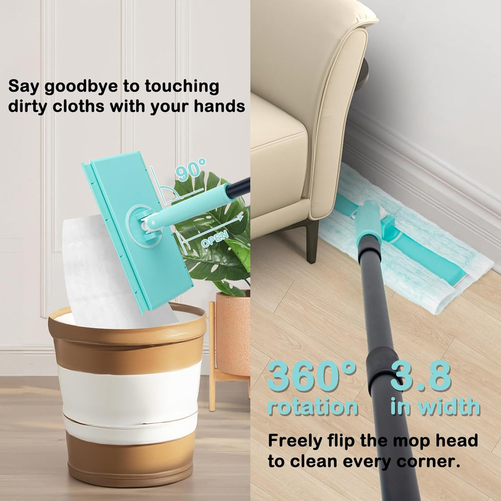 KeFanta Sweeper Mops for Floor Cleaning, 2-in-1 Mops Kit Compatible with Swiffer Pads, Disposable Dust Mop with 20 Dry Cloths, 1 Washable Microfiber Cloth for Hardwood Kitchen Bathroom Pet Hair