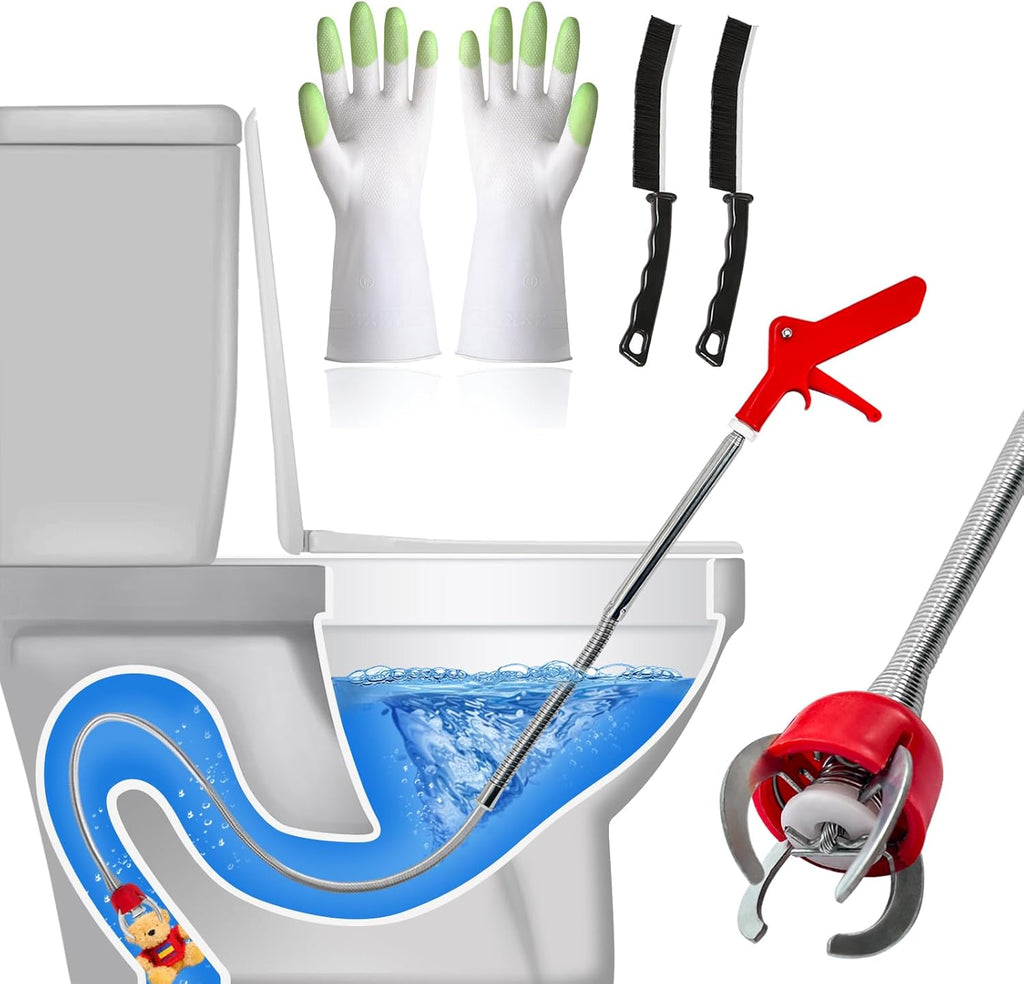 Drain Augers 68inch Toilet Snake Drain Clog Remover Toilet Auger Snake with 4 Claw Grabber Fits Pipes 1.6 Inches or Larger Flexible Clog Removal Tool for Toilets