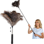 THARAHT Extendable Ostrich Feather Duster up to 16-47 inches Fluffy Feathers Long Handle Reusable for Cleaning Ceiling Fan Pendant lamp High Ceiling Blinds Furniture Feather Duster