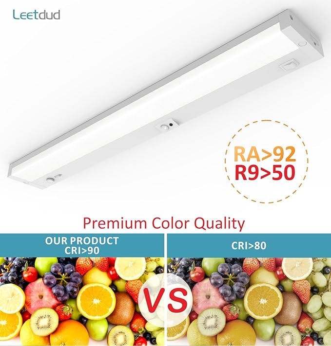 LED Under Cabinet Lighting Motion Sensored Hardwired with Built-in Dimmer, 24 Inch 12W Dimmable 5 Color 2700/3000/3500/4000/5000K, Linkable Eyes Care for Kitchen, Counter, ETL Listed, White