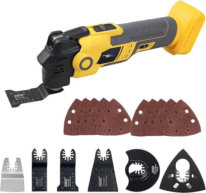 NEWONE Anti-vibration Oscillating Tool Compatible with De-Walt 20V Battery Anti-vibration Oscillating Multi-Tool Kit with 3.6° Oscillation Angle,6 Variable Speed,16-piece Electric Multitool Blades,Box