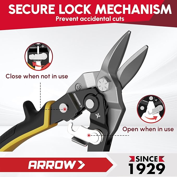 ARROW 8-inch Tin Snips for Cutting Metal Sheet, CR-V Steel Aviation Snips, High Leverage Labor-saving Metal Cutter, Straight Cut