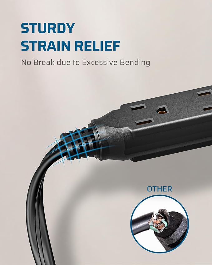 DEWENWILS 3 Outlet Extension Cord with Flat Plug, 3FT 16/3 Awg Grounded Power Cable for Indoor Use, SPT-3 Cord, Black, ETL Listed, 2 Pack…