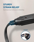 DEWENWILS 3 Outlet Extension Cord with Flat Plug, 1FT 16/3 Awg Grounded Power Cable for Indoor Use, SPT-3 Cord, Black, ETL Listed, 2 Pack