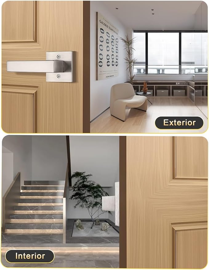 Dummy Door Handle Brushed Nickel for Left Hand and Right Hand, Mordern Square Closet Hallway Door Knob, Non-Turning Single Side Pull, 1 Pack