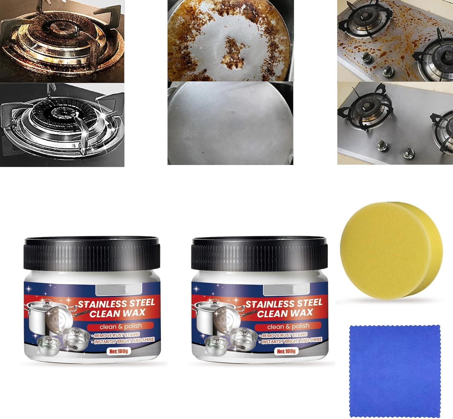 Magical Nano-Technology Stainless Steel Cleaning Paste, Stainless Steel Clean Wax, Stainless Steel Cleaning Wax, Stainless Steel Cleaner and Polish, Metal Polish Paste (2Pcs)