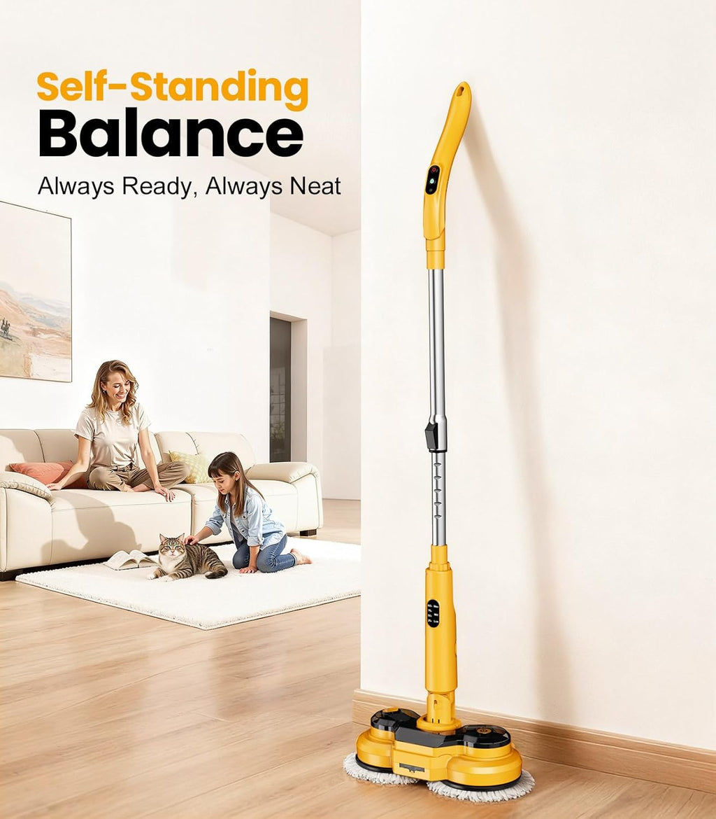 qimedo M2 Electric Mop with 5000mAh Battery,800RPM Cordless Mops for Floor Cleaning,Best Automatic Spin Mops with Smart Display,Upright Rotating Power Mop with LED Light & Water Spray