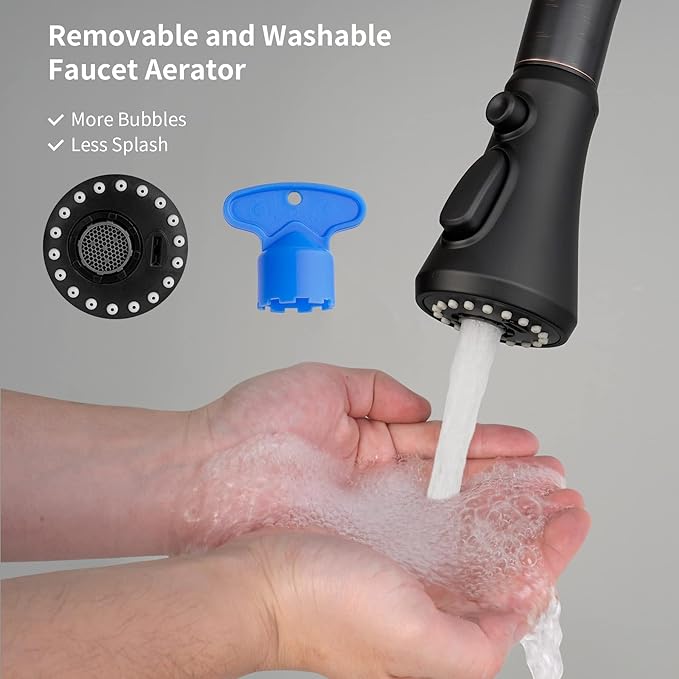 Hibbent Pull Down Spray Head for Kitchen Faucet, NSF/ANSI/CAN 61 & CUPC Certified 3-Function Spray Nozzle, 15 Adapters, Sink Faucet Head Replacement Compatible with Moen, Delta, Kohler, Matte Black