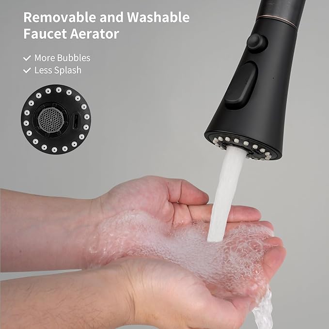 Hibbent 3-Function Pull Down Kitchen Faucet Head Replacement with 12 Adapters, NSF/ANSI/CAN 61 & CUPC Certified Sink Spray Nozzle, Compatible with Moen, Delta, Kohler Faucets, Matte black