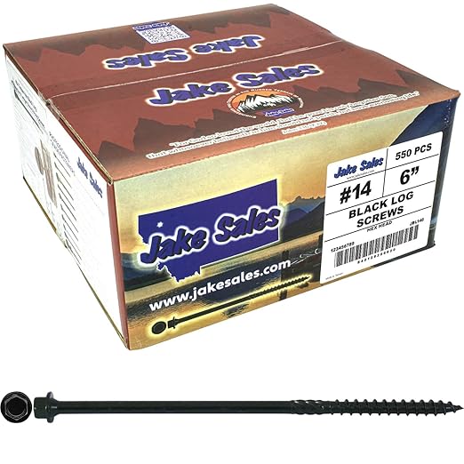 Jake Sales #14 X 6 Heavy Duty Black Timber/Log/Landscaping Wood Screws - Exterior Coated Heavy Duty Screws. 1 x Full Box - 550 Screws